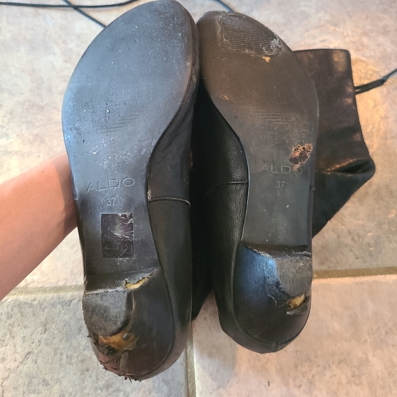 Aldo black leather pirate boots with back laces size 37 - Picture 6 of 8